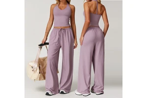 2PC Women's Yoga Wear Quick Dry Sexy Backless Halter Tank Top Tee Running Fitness Bodybuilding Yoga Pants for Women