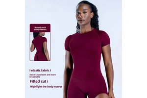 New Adult Crew Neck Spandex/Nylon Solid Simple Sports Short-sleeved Women's Quick-drying Slim-fit Fitness Yoga Top