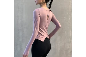 Women's Long-Sleeved Yoga Top Fitness Clothing Beautiful Back Design Quick-Drying Sportswear for Spring Fall Thin Base T-Shirt