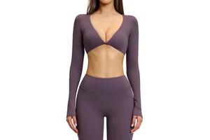 New Casual Women's T-shirt V-neck Long-sleeved Fashionable Yoga Top Sports Top for Outdoor Fitness and Running