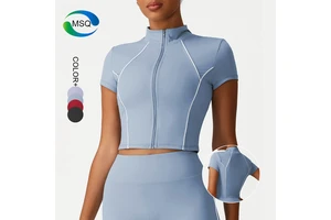 Women Sportswear Girls Short-sleeved High Elastic Summer Casual Female Short Jacket Yoga Top Activewear Cropped Top with Zipper