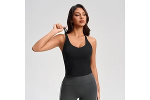 Womens Double Cross Back Yoga Crop Top Seamless Breathable High Stretch Sleeveless Gym Workout Quick Dry Moisture Wicking Tank