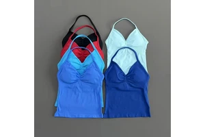 22 Colors Ladies Halter Ribbed Workout Tank Top Eco-Friendly Longline Strappy Seamless Sports Fitness Tank Top