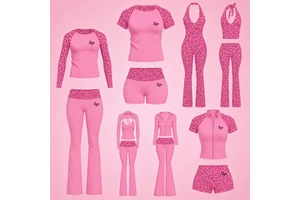 Custom Women's Pink Leopard Print Yoga Set Long Sleeve Crop Top & Shorts With Leggings Fitness & Gym Activewear