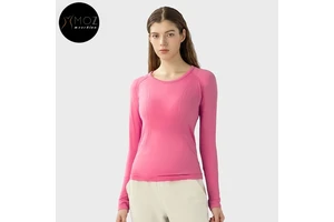 New Lightweight Four-Way Stretch Skinny Fit Front Quick-Dry Long Sleeve Top Women's Seamless One-Piece Yoga Shirt Breathable