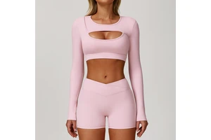Women's Naked Feeling Fitted Yoga Long Sleeve, Shock Absorbent Sports Cutout T-Shirt, Running Fitness Yoga Top ECX4501
