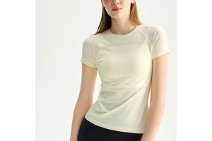 Seamless Solid Textured Breathable 100% Nylon Fitted Tight-Fitting Chest-Line Short-Sleeve Women's Crew-Neck Fitness Yoga Sports