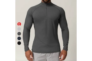 New Arrival Long Sleeve Jogging TShirt Lightweight Moisture Wicking Breathable Gym Tops 1/4 Zip Tees Stand Collar Men's T Shirt