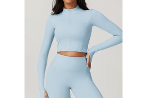 Zipper Jackets Active Outfit Cropped Coat Stand Collar Soft Stretchy Long Sleeve Tops Sport Gym Wear Fitness Sport Yoga Jacket