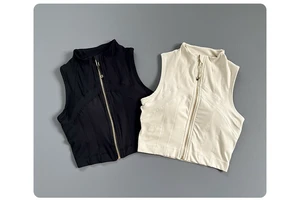Women's Mock Neck Zipper Sleeveless Breathable Spandex/Polyester Solid Simple Sports Casual Versatile Vest Fitness Yoga Top