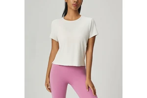Wholesale Breathable Round Neck Short Sleeve Side Split Basic Yoga Shirts Women's Sweat-wicking Light Weight Gym T-shirt
