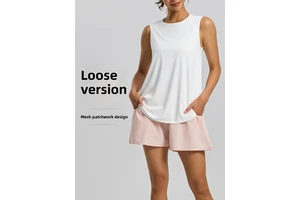 Loose Fit Beautiful Back Mesh Yoga Vest Running Training Quick-Dry Fitness Sports Top Women's Cover-Up Yoga Wear