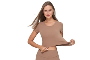 Short Sleeve Women Yoga Bra Tank Top Round Neck Running Compression Yoga Crop Top for Women
