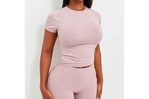 Short Sleeve Lounge Wear Top Comfortable Stretchy Yoga Shirts Fitness Clothing Soft Pink Short Sleeve Top for Active Wear