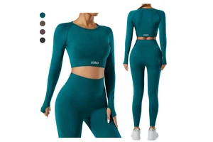 Wholesale Slim Fit Yoga Workout Round Neck Black Gym Fitted Top Sport Ladies Long Sleeve Custom Crop Tops for Women