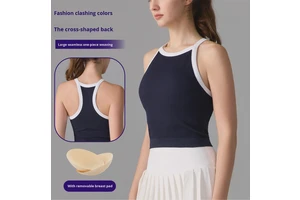 One-piece Breathable Quick Dry Woven Solid Spandex/Nylon Sports Vest with Chest Pad Vintage Yoga Wear Shockproof Running Bra