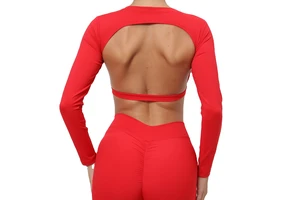 Women's Long Sleeve Gym Workout Shirt Breathable and Lightweight Yoga Sportswear with Hollow Back Design