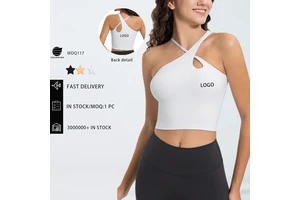 Xsunwing Wholesale Sexy Cross Halter Shockproof Sports Vest Removable Pads Gym Bra Fitness Crop Tops Women Yoga Tank Tops WDQ117