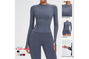 CNSHELL Seamless High Quality Casual Fitness Sports Long Sleeves with Thumbholes T-Shirt Yoga Tops