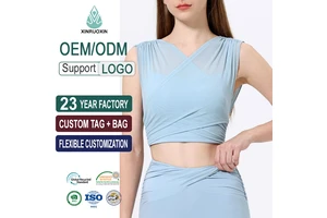 Customized Women's Double-Piece Sports Top with Built-In Bra Breathable Backless Fitness Bra T-Shirt for Yoga