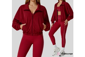 Women's Long-Sleeved Zipper Windproof Outdoor Running Workout Jacket Quick-Drying Stand Collar Sports Top Winter Yoga Pocket