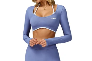 Custom Seamlesss Women's Yoga Long Sleeves With Pad Backless Sports Crop Long Sleeve Women Out Running Long Sleeve Top