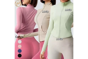 Women Custom Logo Nude Feeling Yoga Workout Tops Lady Long Sleeves Stand-up Collar Jacket Female Full Zipper Sports Clothes