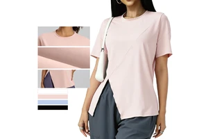 Women's Crew Neck Sweat-Wicking Breathable Lightweight Loose Fit Short Sleeve Heat-Transfer Printed Sports Top 220g Solid Yoga