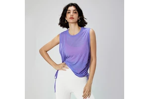 Bamboo Yarn Summer Breathable Yoga Vest Women Loose Round Neck Sleeveless Sports Top Drawstring Yoga Cover