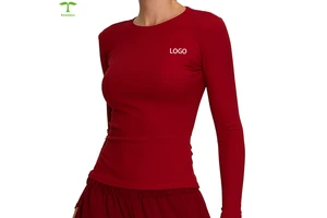 Custom logo Women Clothes Tight Breathable O-neck Yoga Long Sleeved Top Gym Fitness Yoga Top T Shirt for Ladies