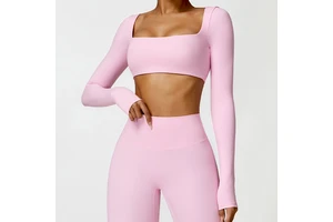 Lanyu Women's Tight Yoga Running Fitness Top Long Sleeve Brushed Sets Breathable Lightweight Eco-Friendly Outdoor Sports
