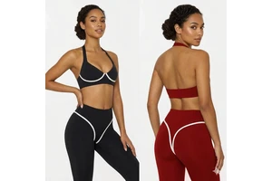 New Yoga Vest Color Blocking Halter Neck Chest Pads Women's Elastic Quick-drying High Support Sports Bra