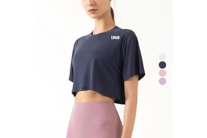 Activewear Custom Logo Polyester Workout Gym Crop Top Short-sleeved Women Yoga T-shirts