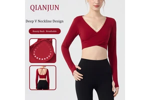Women's Long Sleeve Yoga Tops Comfortable Soft Quick Dry Lightweight Cropped Breathable Four-Way Stretch Long Sleeve Yoga Tops
