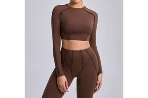 Women's Long Sleeve Yoga Top Spandex/Nylon Four-Way Stretch Breathable Running Workout Gym Training Crop Top Nude Fleeing Yoga