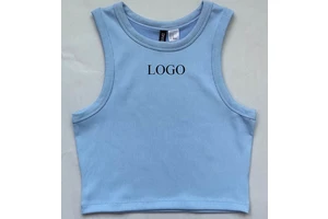 Customized Logo Embroidery Thread Slim Fit Rib Tank Top Women's Sexy Solid Color Crop Top Sports Singlet Yoga Vest Wholesale