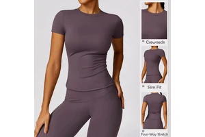 Custom High Quality Softness Sportswear Women Crewneck Short Sleeve Gym Blank Tshirts Custom Compression Slim Fit Yoga T Shirts