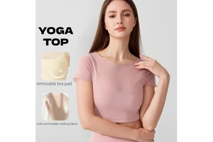 Breathable Mesh Short Sleeves Fitness Yoga Crop Top Solid Color Sport Gym Tank Top Double Layer Dance T-shirts Women