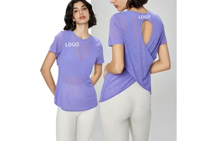 Women's Beautiful Back Sports Yoga Top with Short Sleeves Breathable and Summer Fitness for Running Winter