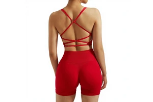 RXRXCOCO Seamless Spandex/Nylon Workout Sets Women 2 Piece Ruched Strappy Sports Bras Scrunch Butt Booty Shorts Yoga Tracksuits