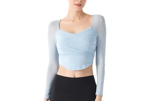 Women's Long Sleeve Yoga Top Built-in Bra Mesh Breathable Lightweight Four-Way Stretch Spandex/Nylon Fabric Skinny Fit Quick Top