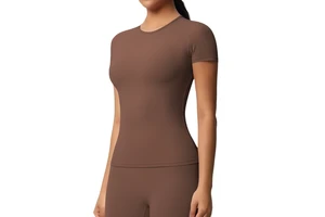 High Quality Custom Compression Slim Fit Gym Blank Tshirts For Women Short Sleeve Crewneck Yoga Tops Front Softness Sportswear