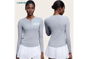LORISOW Women's Modal Comfortable Long-Sleeved Button Collar Top Breathable and Lightweight Fitness Yoga Shirt