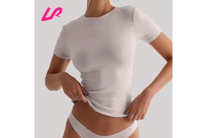 Custom logo Women's Short Sleeve T-shirt Four Way Stretch Soft Fabric Yoga Wear Crew Neck Tee Workout Tight Compression T-shirt