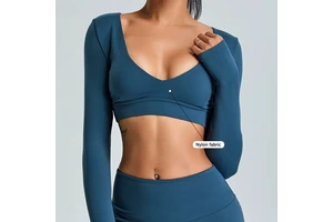 Wholesales New V-Neck Yoga Bras Slim Short Long Sleeve Quick-Drying Top Breathable Fitness Wear Plus Sizes for Outdoor