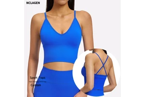 NCLAGEN New Arrival Women's Seamless Yoga Bra with Cross-Back Design Deep V Neck Quick Dry Sports Tank Top Padded Gym Wear Top