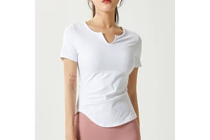 Ladies V-neck Running Sports T-shirt White Short Sleeve T-shirt Yoga Top Quick Dry Fitness Gym Short Sleeve Top