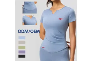 Quick Dry Yoga Short Sleeve Top Women V Neck Slim Fit Breathable for Running and Fitness Factory