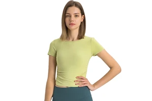 2025 New Yoga Top to Wear Fitness Clothing Breathable Sweat Casual Tshirts Round Neck Short-sleeved Sports T-shirt for Girl