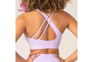 Custom logo Women Sexy Asymmetrical Cross Back V Neck Yoga Training Sports Bra